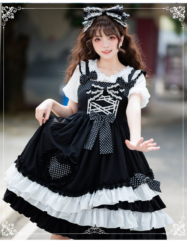 Black Minimalist Lolita Ruffle Dress JSK Sweet