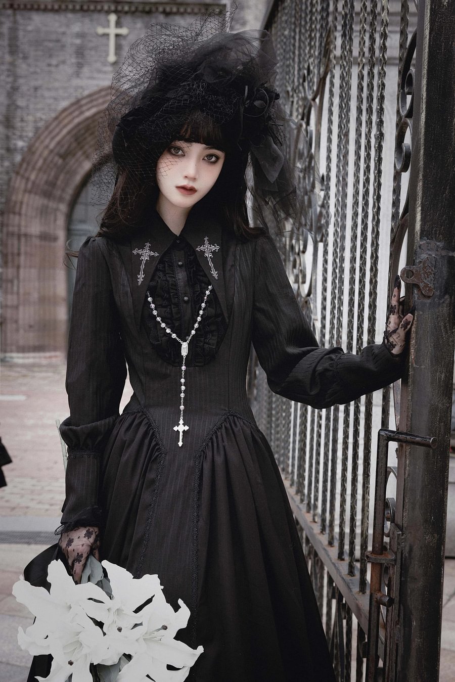 Black Plaid Gothic Dress JSK Lolita OP Embroidery Tier Hem