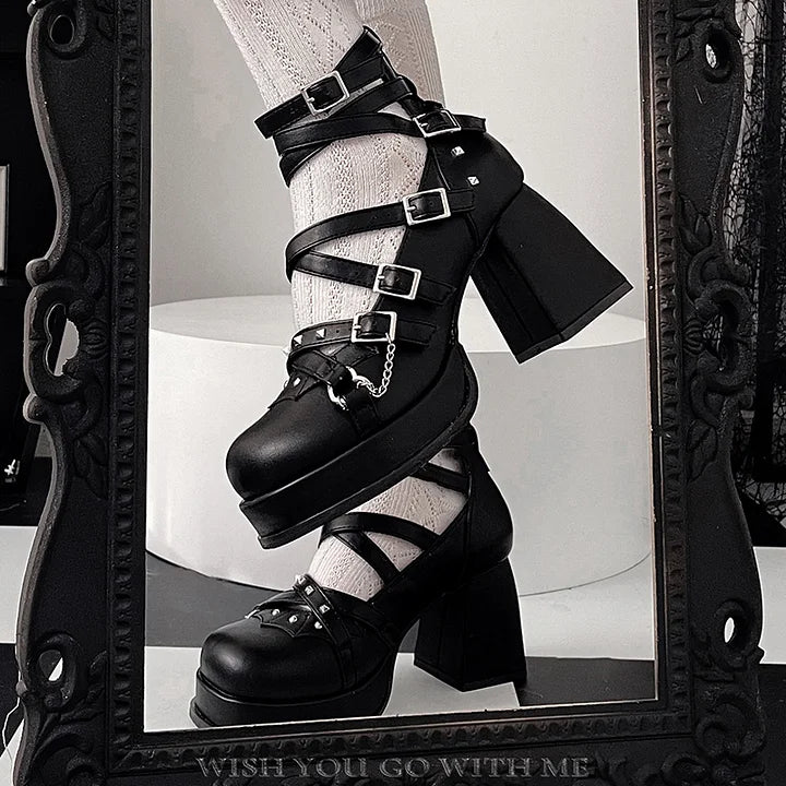 Lolita Shoes Black Punk Goth High Heels Marie Jean Sweet Cool Style