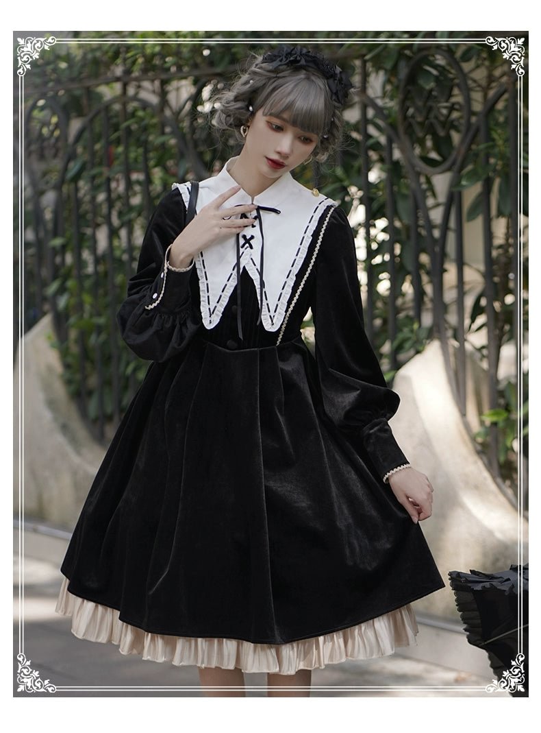 Black Silk Gothic OP Dress Lolita Cloak Set Lolita Coats