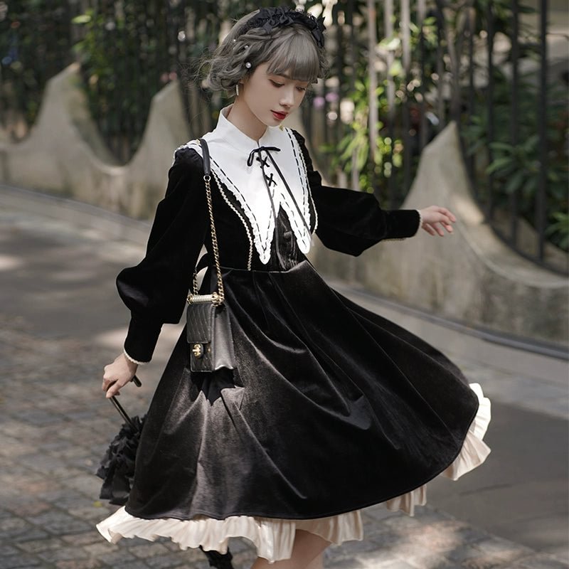 Black Silk Gothic OP Dress Lolita Cloak Set Lolita Coats