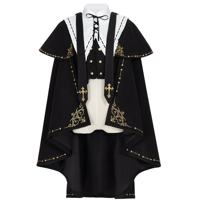 Black Silk Gothic OP Dress Lolita Cloak Set Lolita Coats