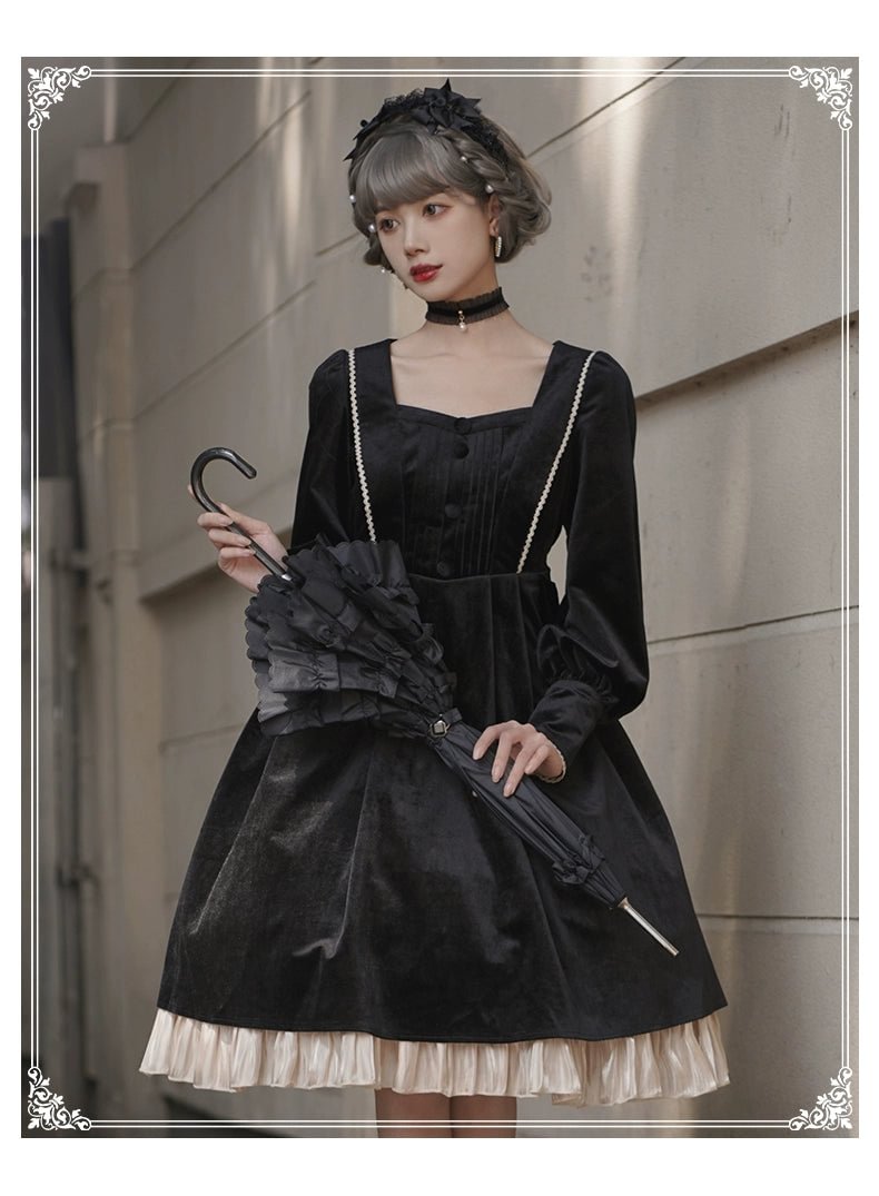 Black Silk Gothic OP Dress Lolita Cloak Set Lolita Coats