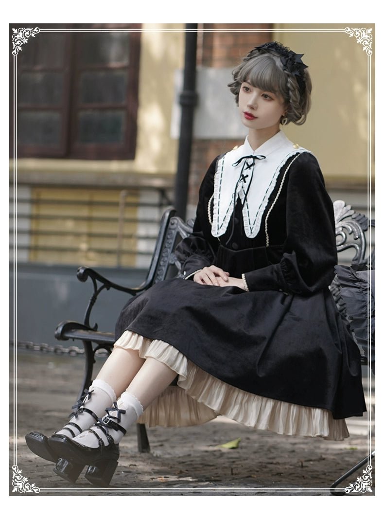 Black Silk Gothic OP Dress Lolita Cloak Set Lolita Coats