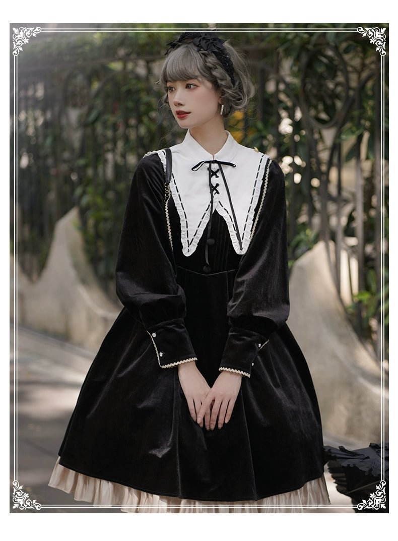Black Silk Gothic OP Dress Lolita Cloak Set Lolita Coats