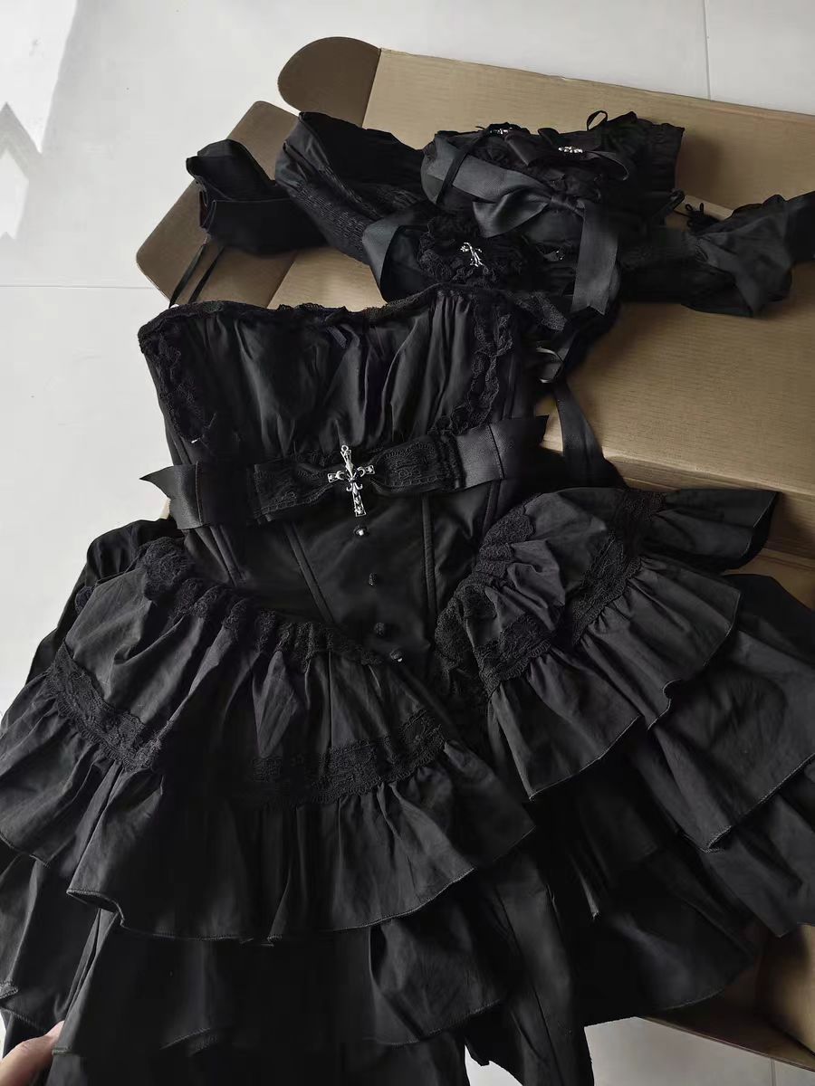 Gothic Lolita Black Swan Cake  Lace Lolita Short Dress