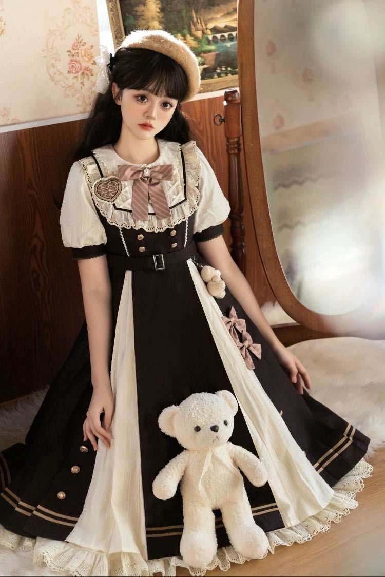 Black White Bubble Sleeve Classic Dress Lolita OP