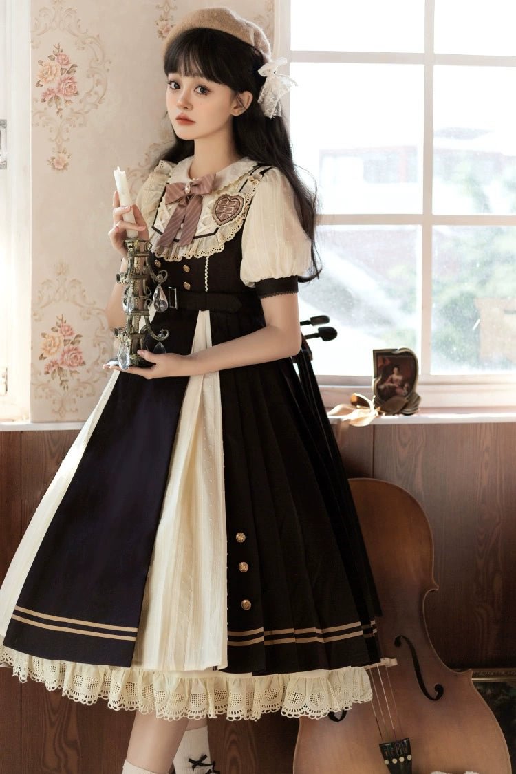 Black White Bubble Sleeve Classic Dress Lolita OP