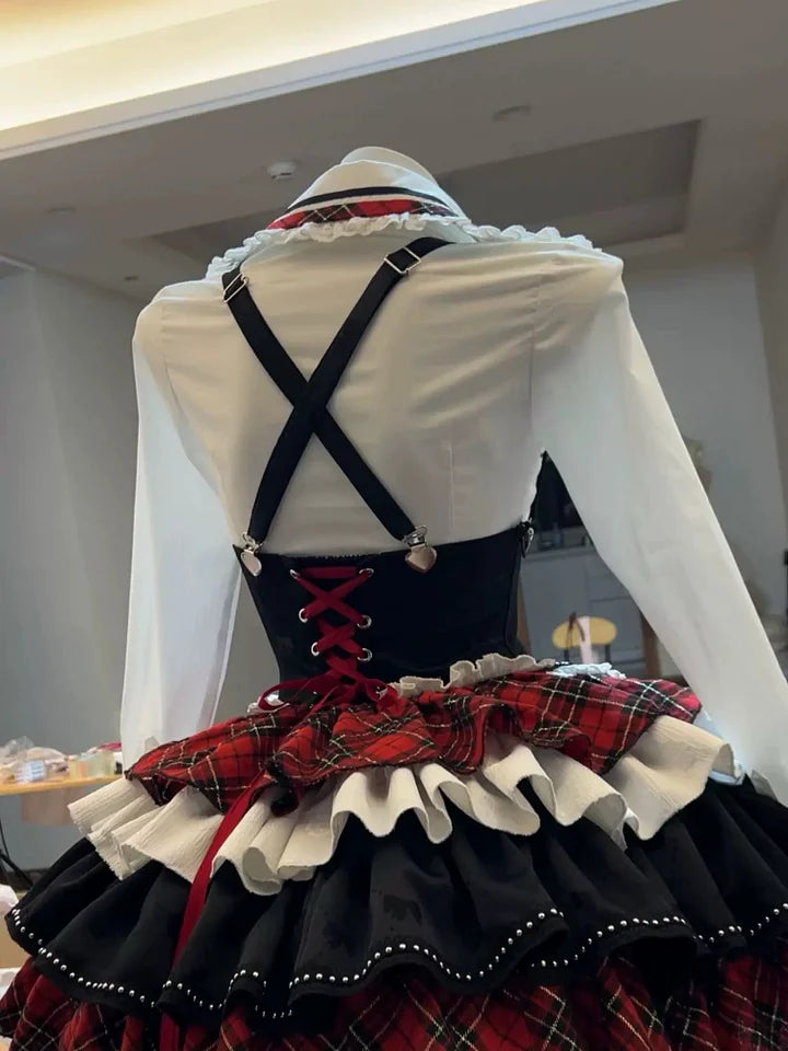 Punk Lolita Black-red Rock Style Subculture Outfit Idol Costume Pleated Skirt Dress Hot Girl
