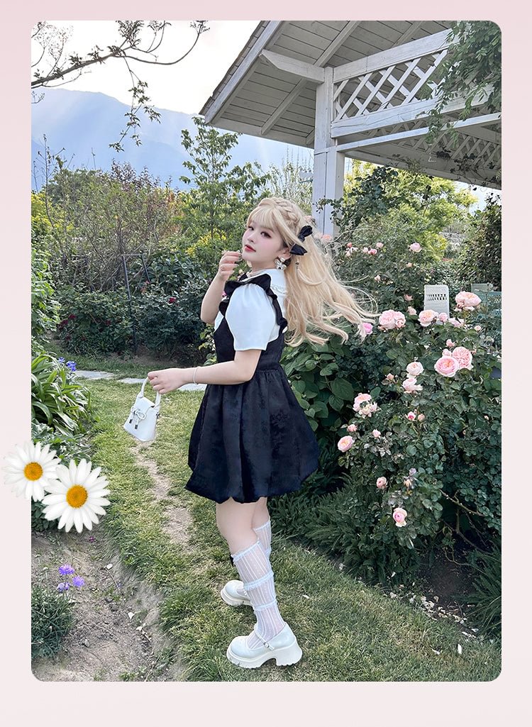 Black-white Plus Size Lolita Dress Set Short Sleeve Shirt 4XL Lolita Dress Blouse