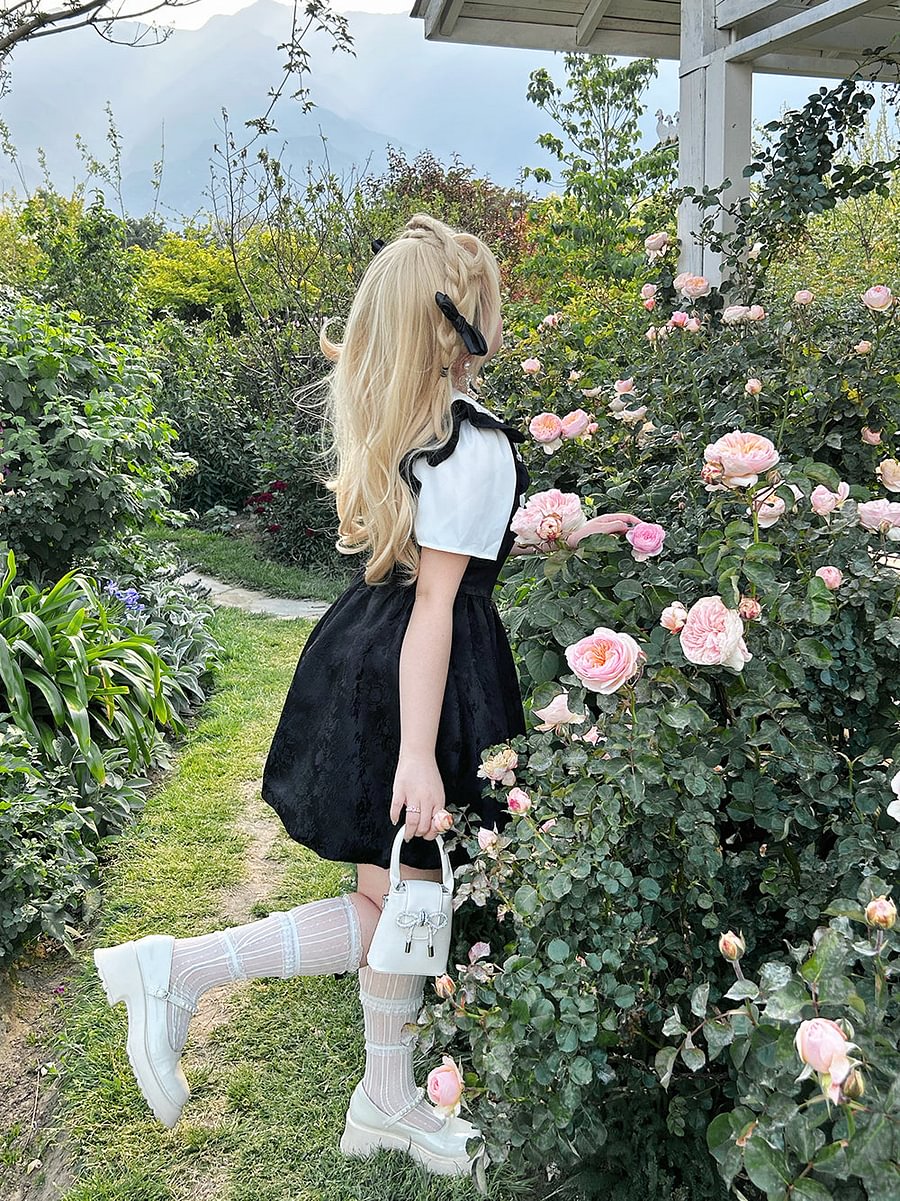 Black-white Plus Size Lolita Dress Set Short Sleeve Shirt 4XL Lolita Dress Blouse