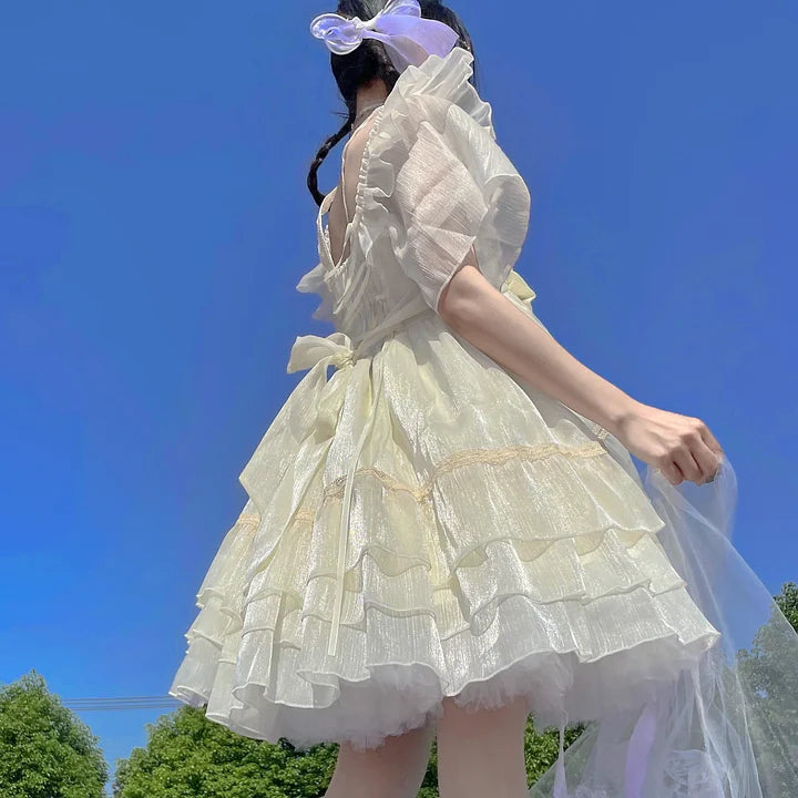 Blue Midsummer Night JSK Sparkling Daily Elegance Unique Summer Blue Apricot Lolita Dress