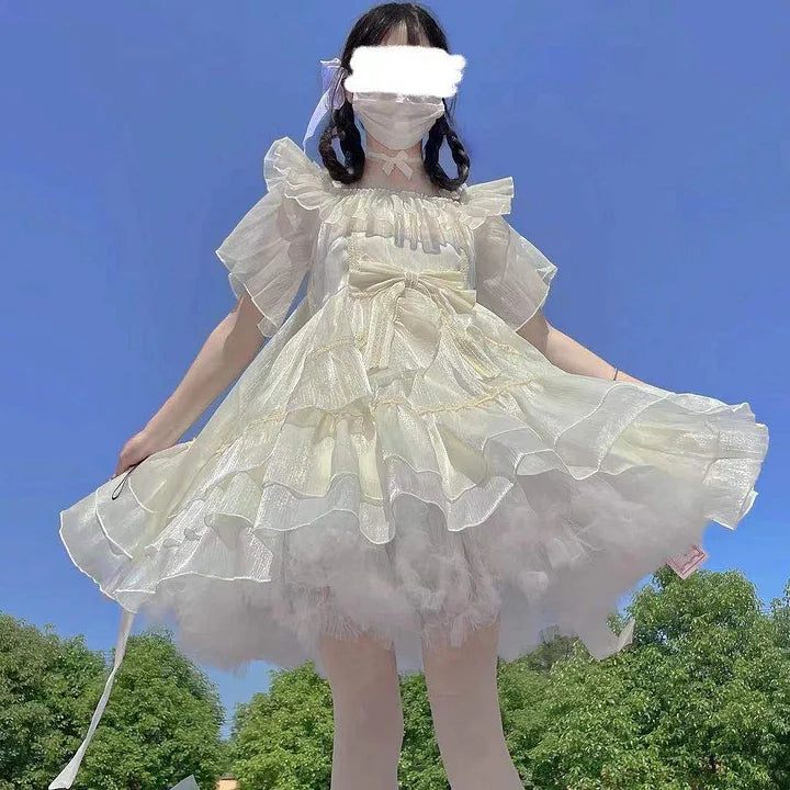 Blue Midsummer Night JSK Sparkling Daily Elegance Unique Summer Blue Apricot Lolita Dress