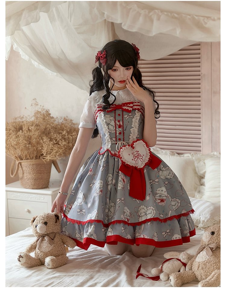 Blue Red Sweet Suspender Dress Bow Lolita Dress Cute Sweetheart