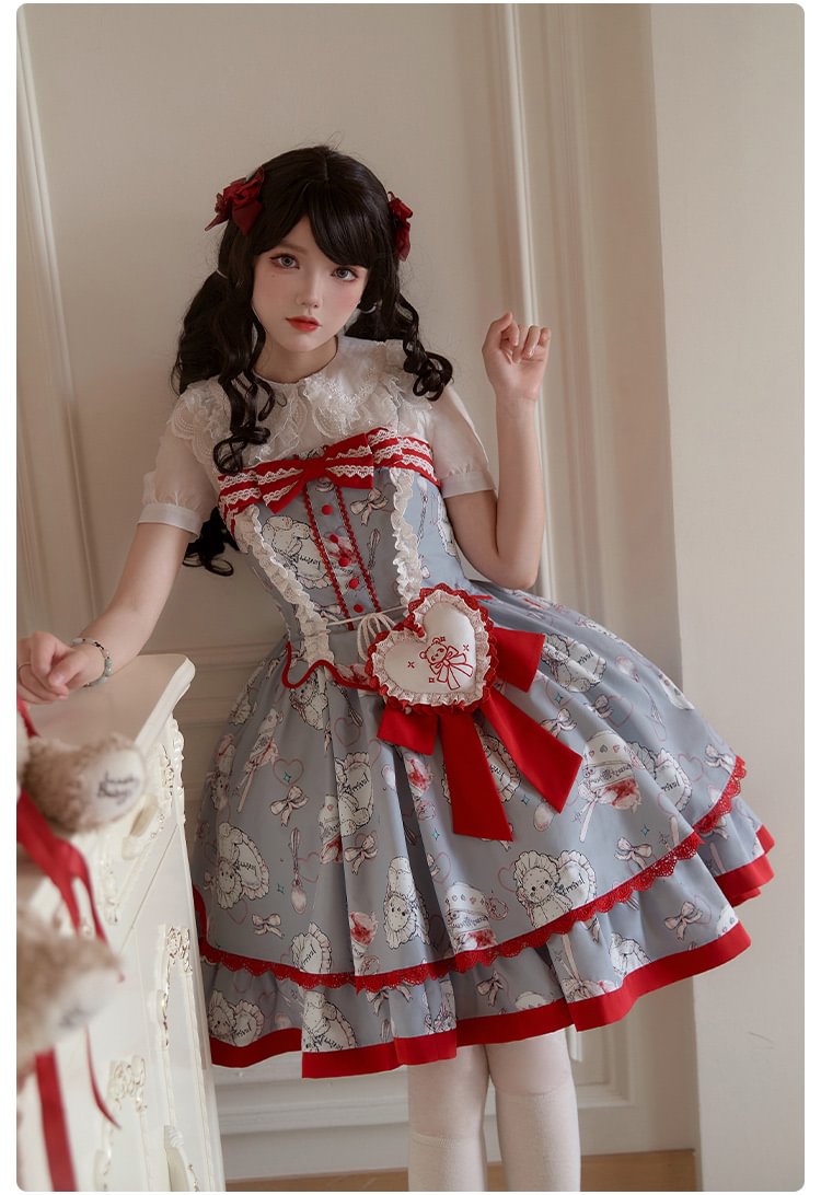 Blue Red Sweet Suspender Dress Bow Lolita Dress Cute Sweetheart