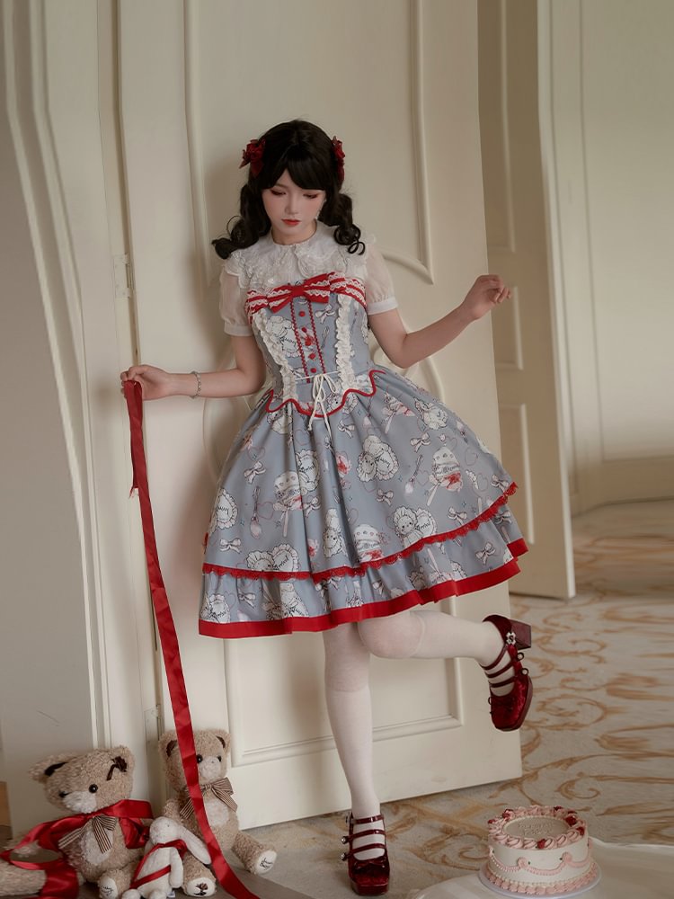 Blue Red Sweet Suspender Dress Bow Lolita Dress Cute Sweetheart