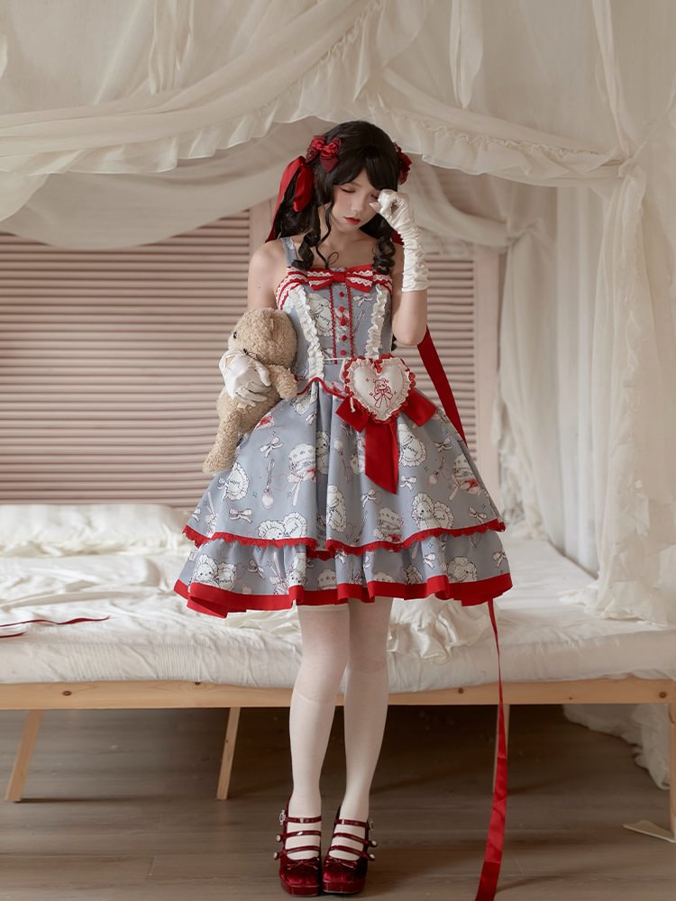 Blue Red Sweet Suspender Dress Bow Lolita Dress Cute Sweetheart