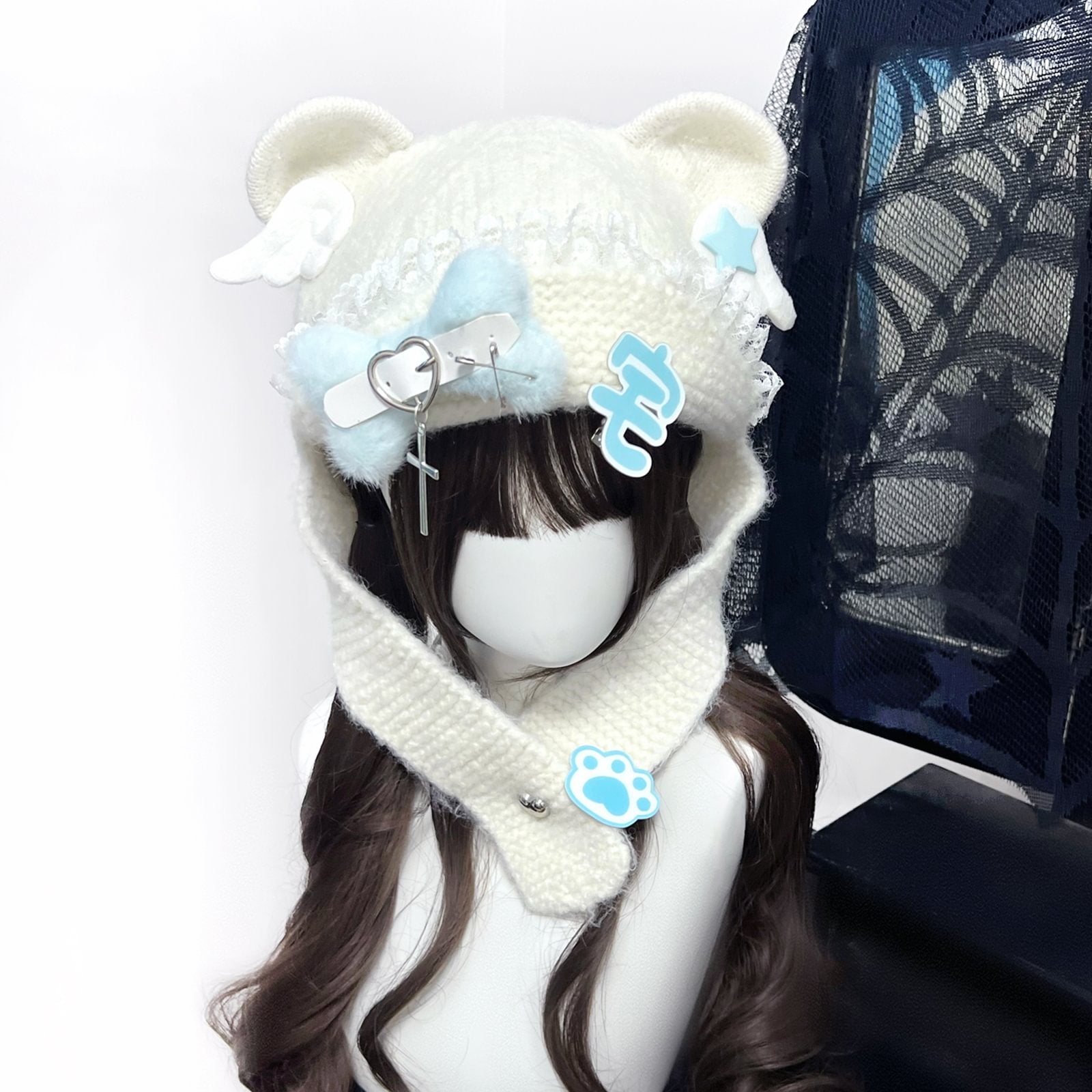Lolita Hair Accessories Blue Sweet Cute Bear Earcap Subculture Wool Hat Headwear and Accessories