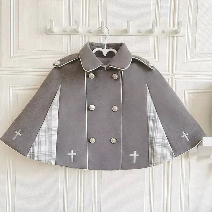 British Classic Lolita Vintage Dress Detective Suit Woolen Cape Plaid Dress in Autumn Preppy Look