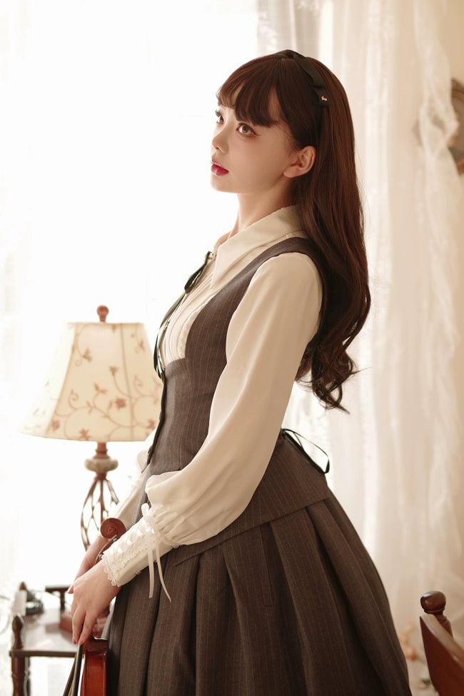 British Style Classic Lolita Skirt Striped Plaid Elegant SK Multi color Gray Blue Long Skirt Lolita Dresses