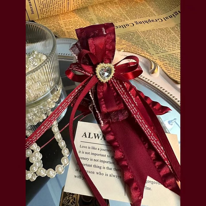 Lolita Hair Accessories Burgundy Black with Bow Pin Hairpin Streamer Hair Clip