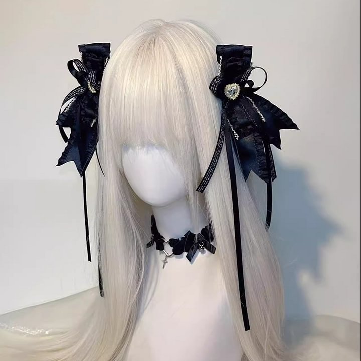 Lolita Hair Accessories Burgundy Black with Bow Pin Hairpin Streamer Hair Clip