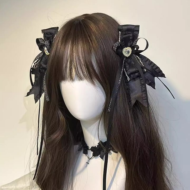 Lolita Hair Accessories Burgundy Black with Bow Pin Hairpin Streamer Hair Clip