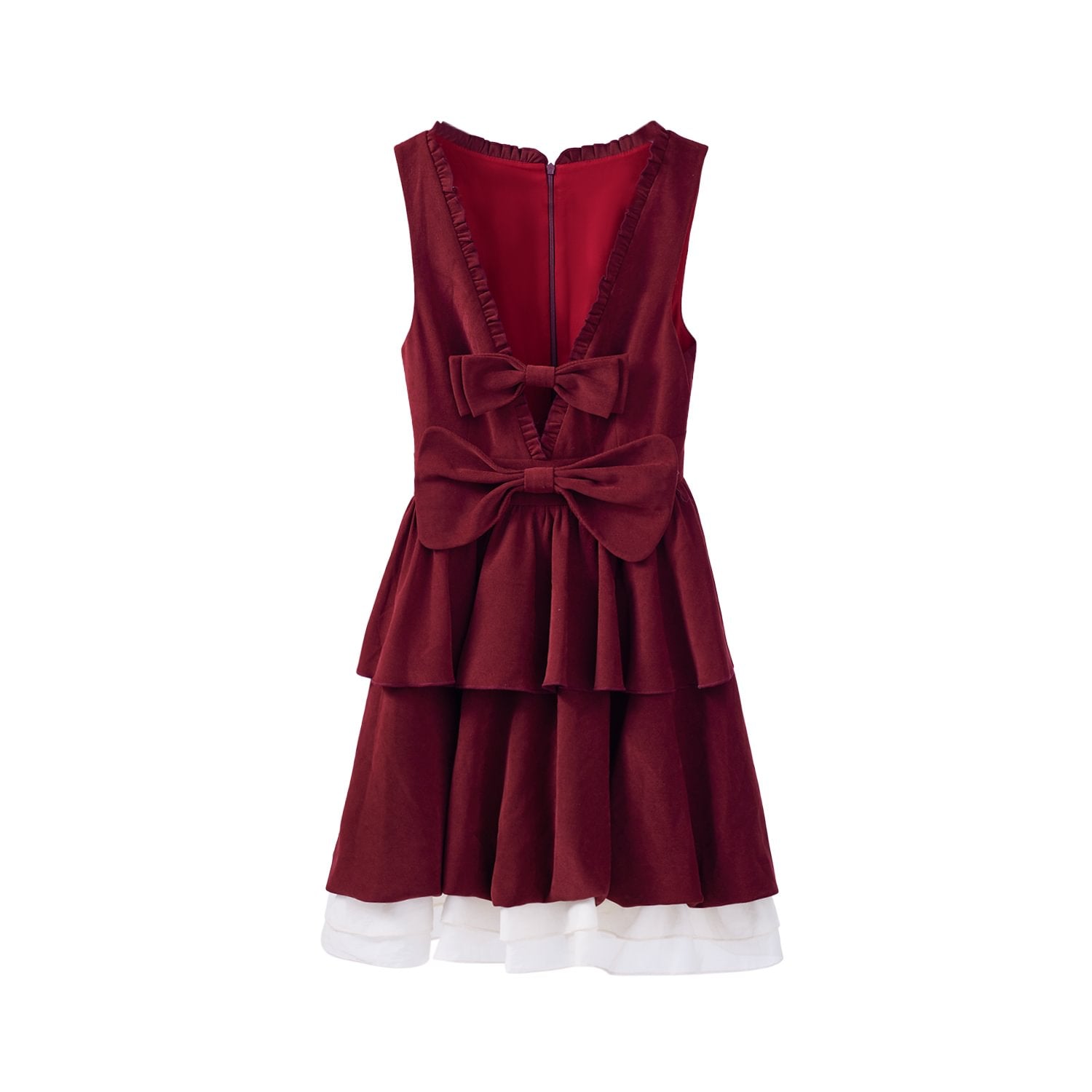 Burgundy Red Sweet Bow Strap Skirt Christmas Lolita Velvet Dress