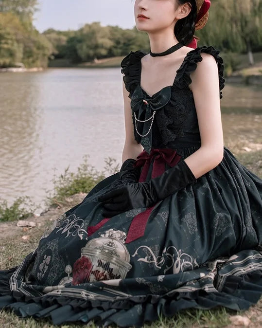 Caged Bird Black Goth Lolita Dress Jump Skirt JSK Elegant Long Dresses