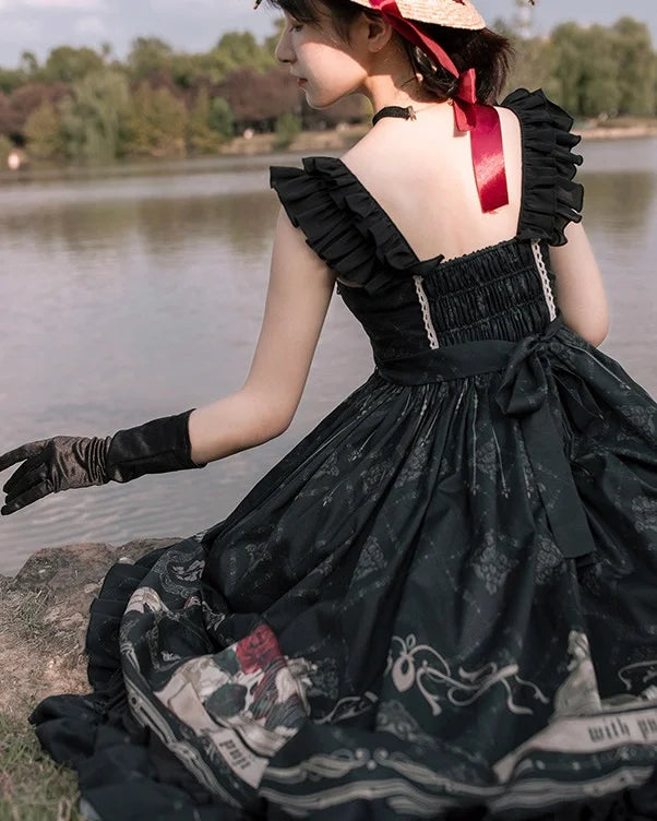 Caged Bird Black Goth Lolita Dress Jump Skirt JSK Elegant Long Dresses