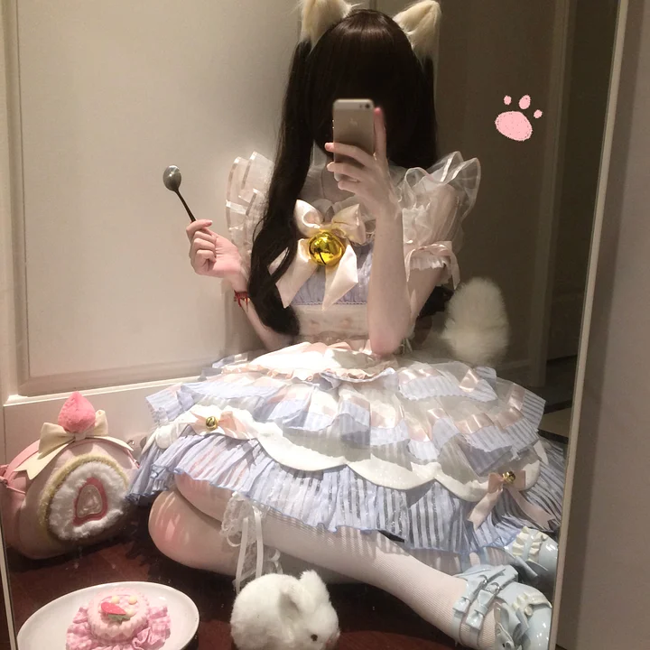 Cat Bell Sweet Beautiful Woman Servant Lolita Cute Dress Suit