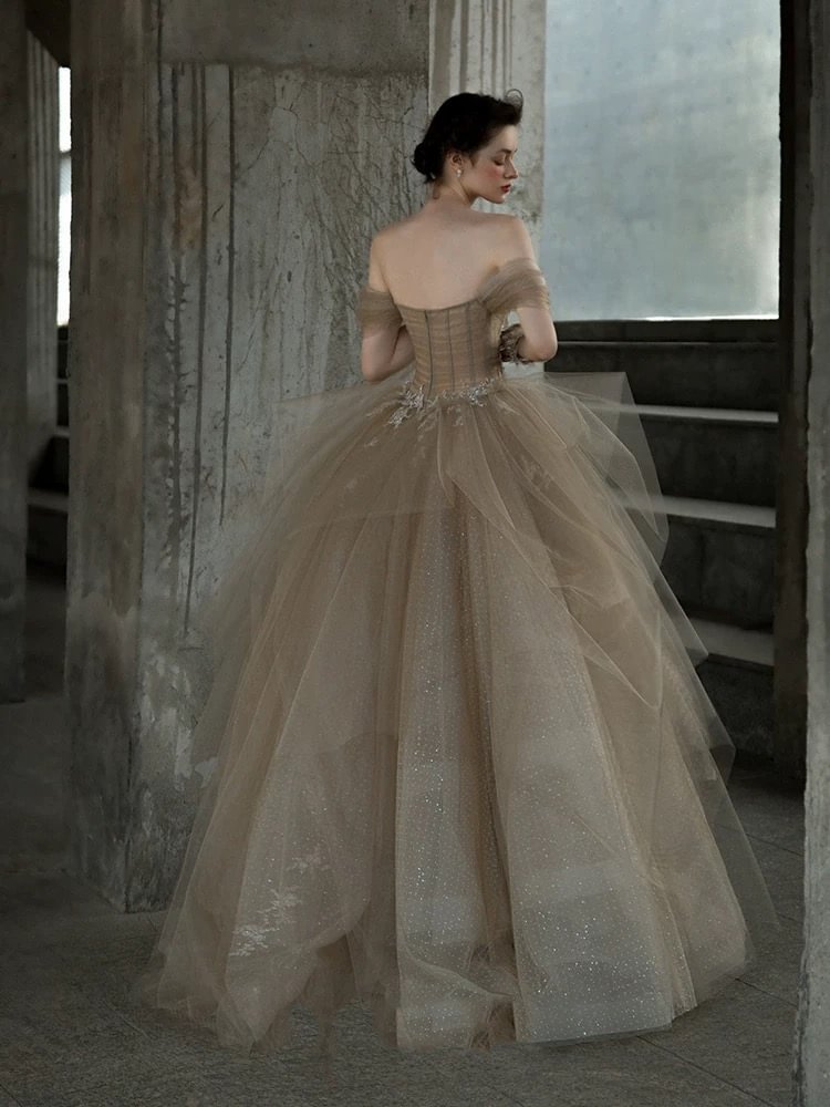 Champagne Glamorous Evening Gown French Elegant Princess Prom Dress Plus Size for Women