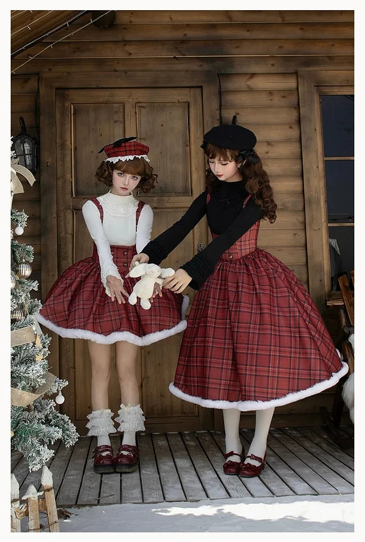 Christmas Dress Red Long and Short Fishbone Breast Support Cape Gemini Autumn&Winter Lolita