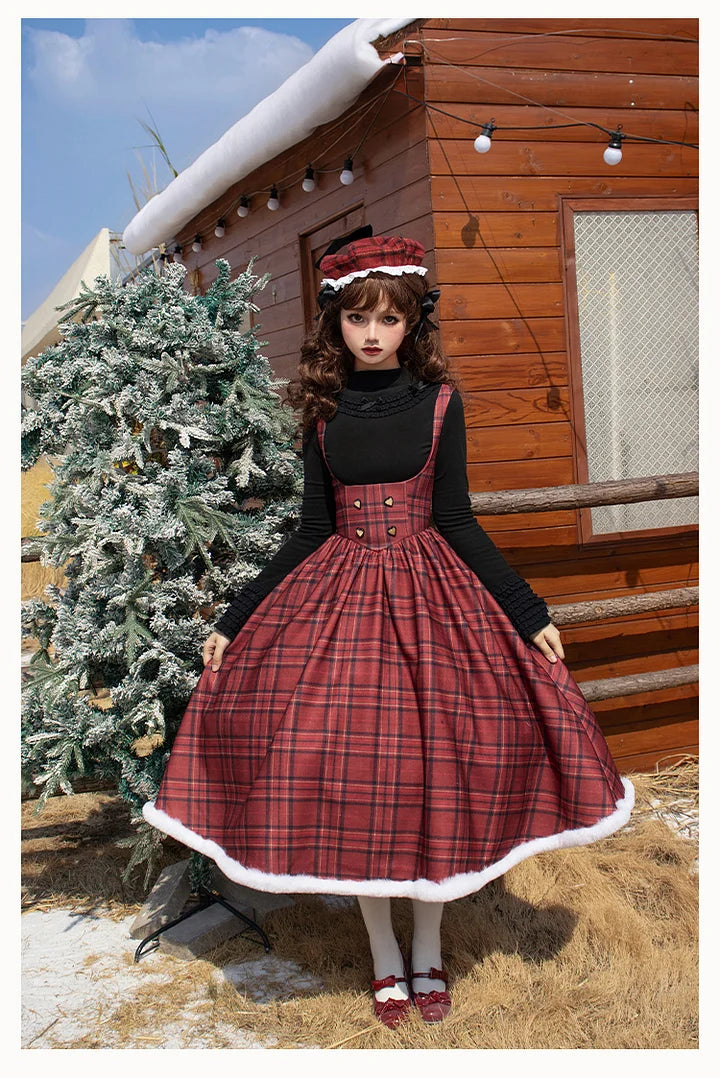 Christmas Dress Red Long and Short Fishbone Breast Support Cape Gemini Autumn&Winter Lolita
