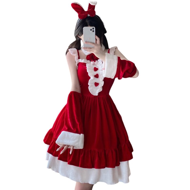 Sweet Lolita Dress Red Suit Bow JSK Fall Winter for Christmas