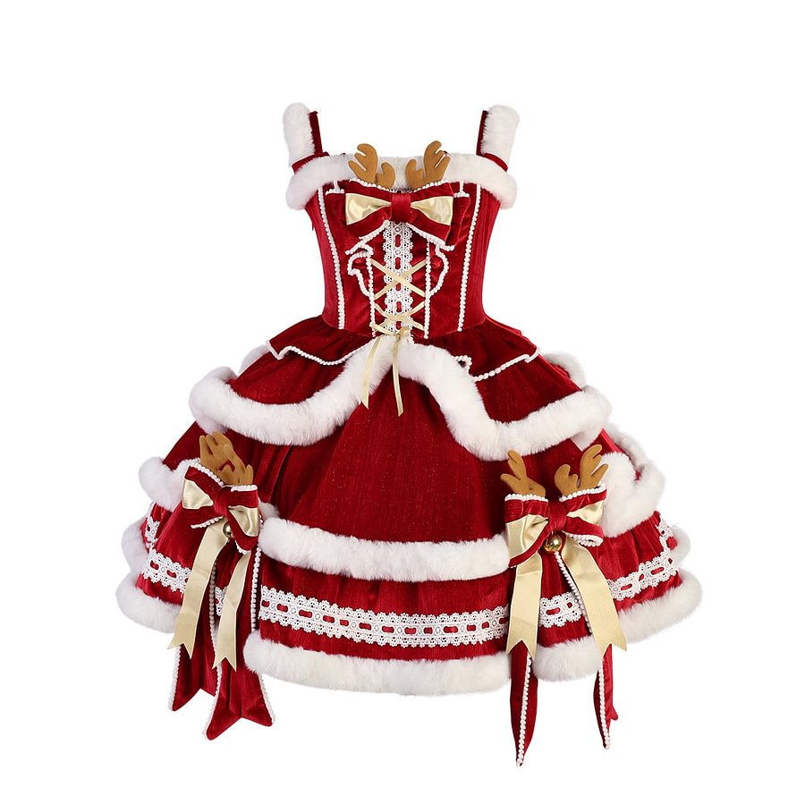 Sweet Lolita Red Cake Cape Dress Three-piece Set for Christmas