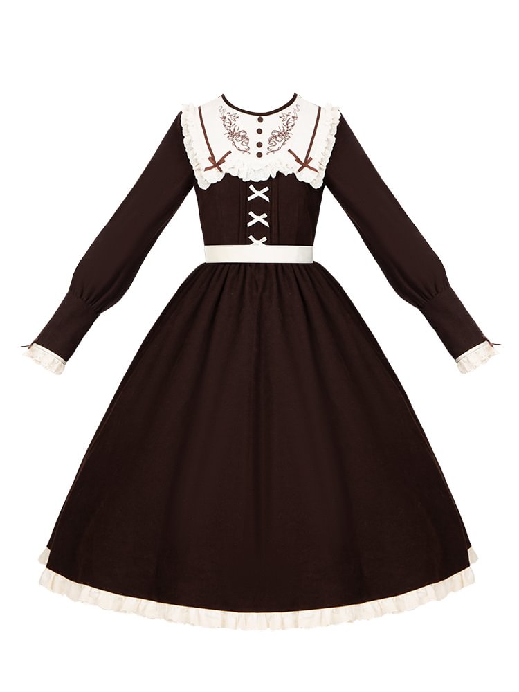 Classic Black Bouquet Autumn/Winter Embroidered Lolita Dress