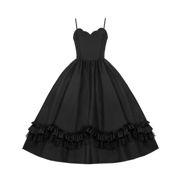 Classic Black Gothic Lolita Long Dresses in Autumn Elegant Maxi Dress JSK Coat