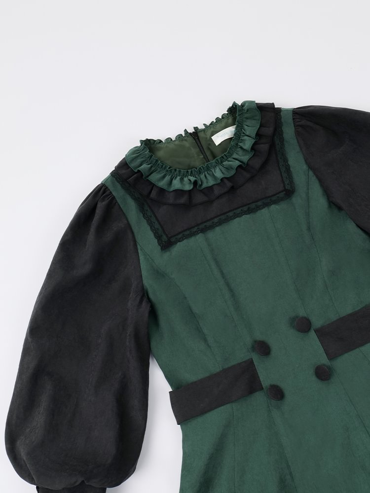 Classic Black and Green Contrast Op Cape 2-piece Set Lolita Autumn/winter Lolita Dresses