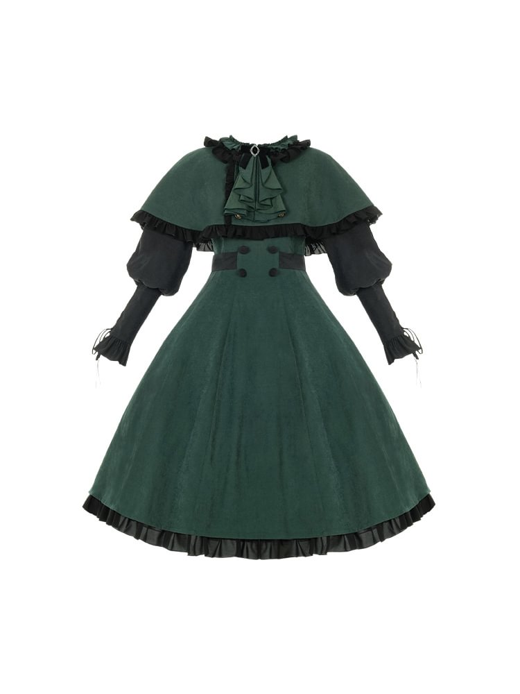 Classic Black and Green Contrast Op Cape 2-piece Set Lolita Autumn/winter Lolita Dresses