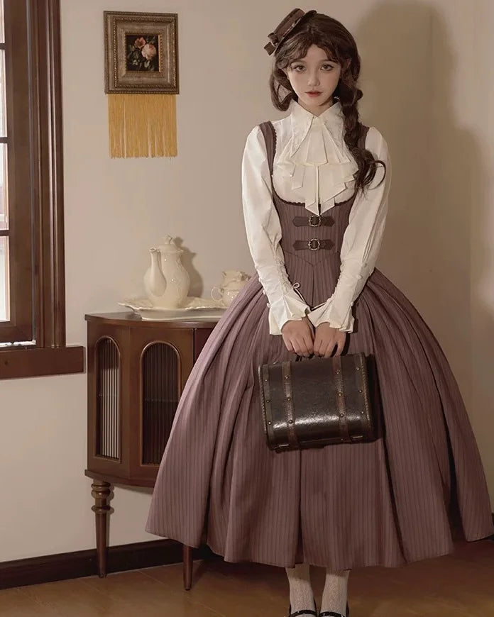 Classic British Style Striped Suit Lolita Vintage Elegant Shorts Set Dress