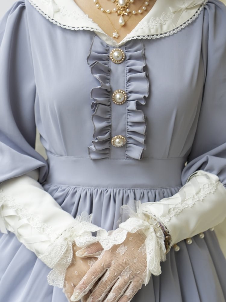 Classic College Style Student Red Pink Lolita Dress OP Simple Solid Color