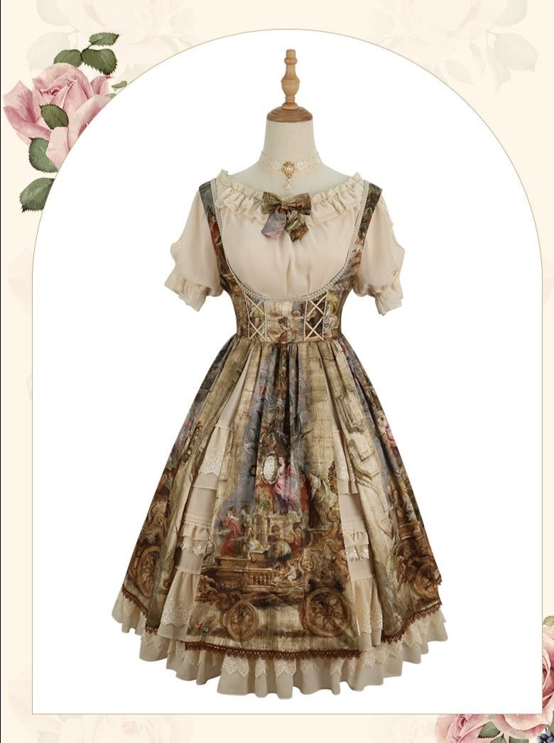 Classic Lolita Court Oil Print JSK Chocker Voyage Dress