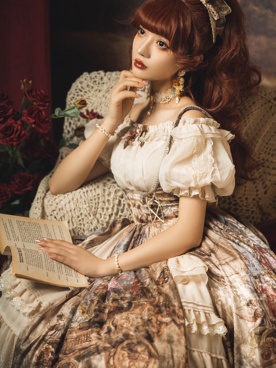 Classic Lolita Court Oil Print JSK Chocker Voyage Dress