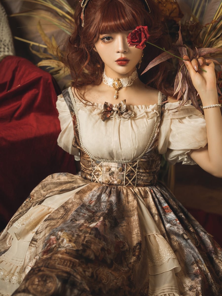 Classic Lolita Court Oil Print JSK Chocker Voyage Dress