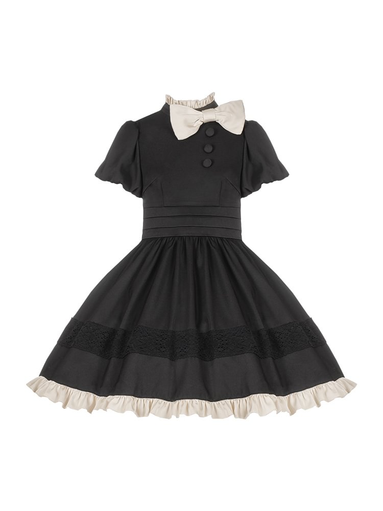Classic Elegant Black Short Sleeve Dress Bow Lolita Dress