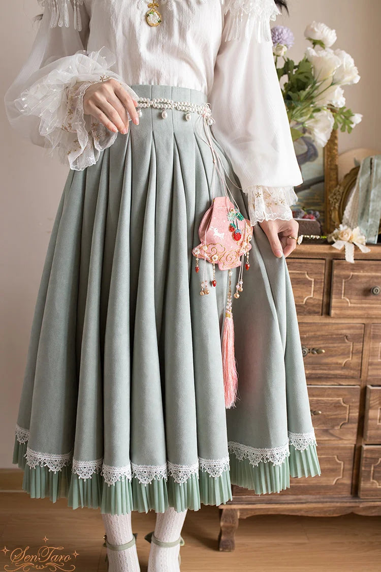 Classic Elegant Classic High Grass Green Waist Lolita Long Skirt Lolita Dresses