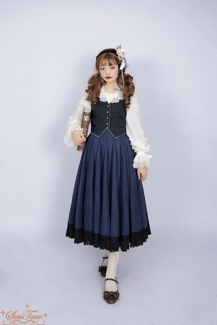 Classic Elegant Classic High Waist Lolita Navy Blue Long Skirt Lolita Dresses