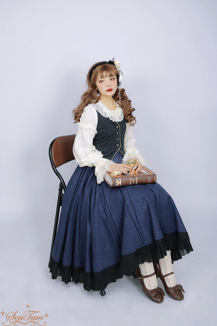 Classic Elegant Classic High Waist Lolita Navy Blue Long Skirt Lolita Dresses