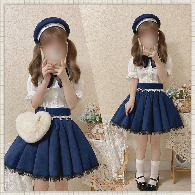 Classic Elegant Classic High Waist Lolita Navy Blue Long Skirt Lolita Dresses